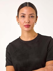 Roman Black Suedette Button Shift Stretch Dress - Image 4 of 5