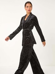 Roman Black Velvet Stripe Wide Leg Stretch Trousers - Image 5 of 8