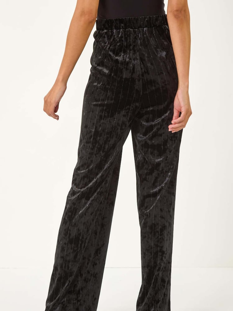 Roman Black Velvet Stripe Wide Leg Stretch Trousers - Image 6 of 8