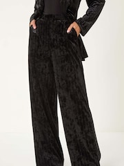 Roman Black Velvet Stripe Wide Leg Stretch Trousers - Image 7 of 8