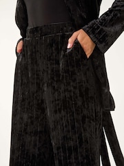 Roman Black Velvet Stripe Wide Leg Stretch Trousers - Image 8 of 8