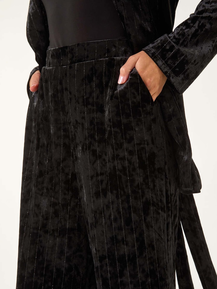 Roman Black Velvet Stripe Wide Leg Stretch Trousers - Image 8 of 8