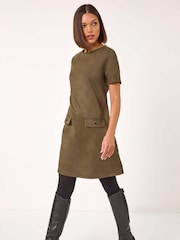 Roman Green Suedette Button Shift Stretch Dress - Image 1 of 5