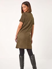 Roman Green Suedette Button Shift Stretch Dress - Image 3 of 5
