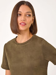 Roman Green Suedette Button Shift Stretch Dress - Image 4 of 5