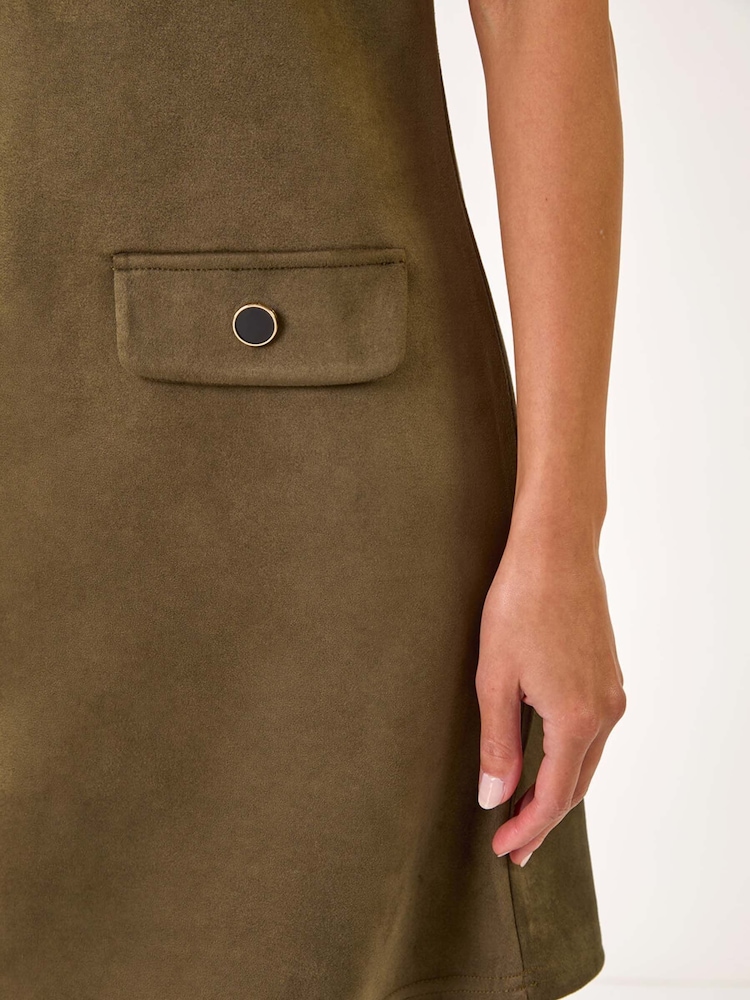 Roman Green Suedette Button Shift Stretch Dress - Image 5 of 5