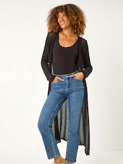 Negro - Roman Waterfall Knit Longline Cardigan - Imagen 1 de 5