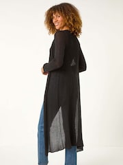 Negro - Roman Waterfall Knit Longline Cardigan - Imagen 3 de 5