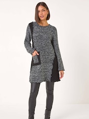 Roman Black Textured Pocket Detail Longline Jumper - Image 1 of 5