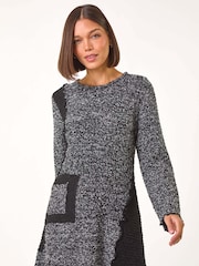 Roman Black Textured Pocket Detail Longline Jumper - Image 2 of 5