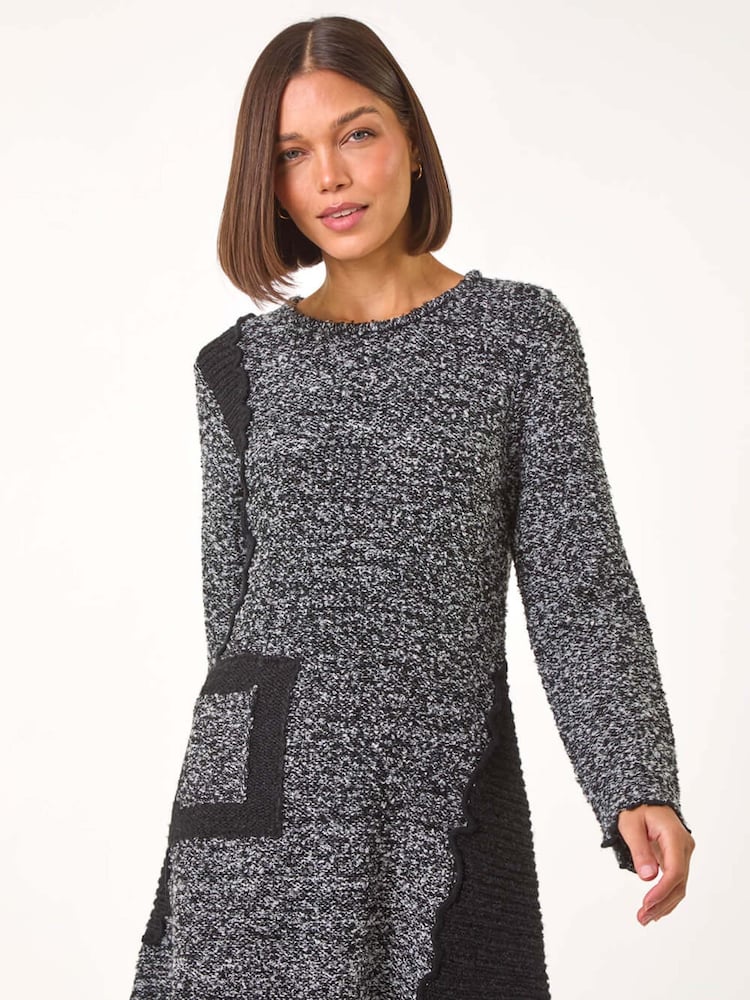 Roman Black Textured Pocket Detail Longline Jumper - Image 2 of 5