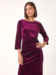 Roman Red Velvet Bodycon Midi Dress - Image 1 of 5