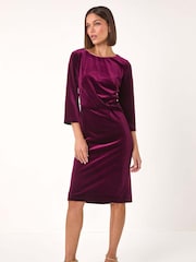Roman Red Velvet Bodycon Midi Dress - Image 2 of 5