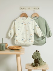 Mamas & Papas Dino Stripe 2 Pack Long Sleeve Messy Bib - Image 2 of 6