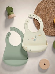 Mamas & Papas Dino Teal Silicone Bibs 2 Pack - Image 2 of 5