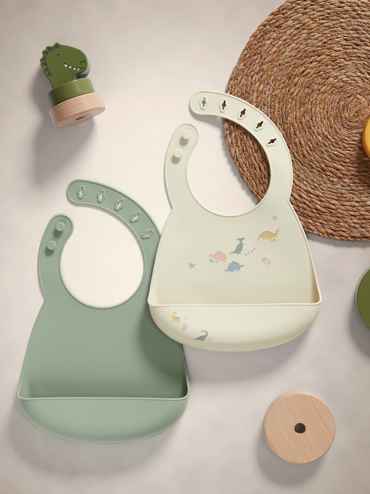 Mamas & Papas Dino Teal Silicone Bibs 2 Pack - Image 2 of 5