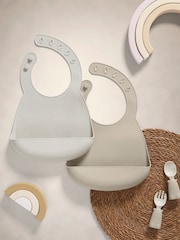 Mamas & Papas 2 Pack Neutral Speckle Silicone Bibs - Image 2 of 5