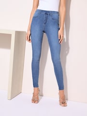Friends Like These Mid Blue Petite Elasticated Waist Denim Jeggings - Image 2 of 5