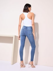 Friends Like These Mid Blue Petite Elasticated Waist Denim Jeggings - Image 4 of 5