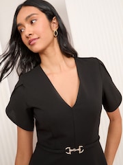 Friends Like These Black V-Neck Tulip Sleeve Structured Mini Dress - Image 2 of 4
