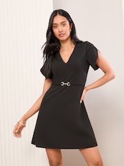Friends Like These Black V-Neck Tulip Sleeve Structured Mini Dress - Image 3 of 4