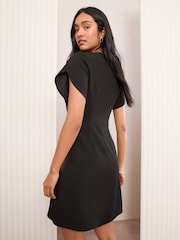 Friends Like These Black V-Neck Tulip Sleeve Structured Mini Dress - Image 4 of 4