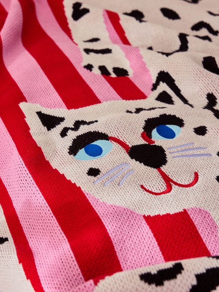 Eleanor Bowmer Pink Cat Knitted Throw - Image 3 of 4