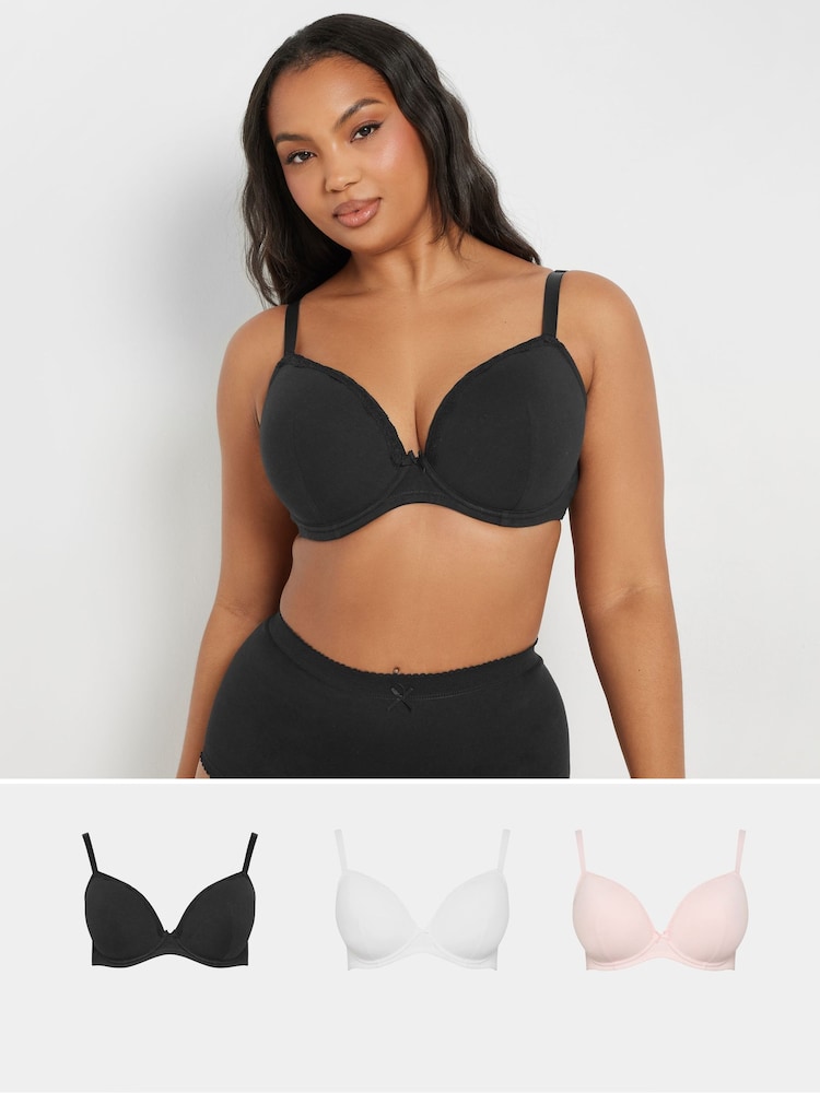 Yours Curve Black Cotton Padded Bra 3 Pack - Image 1 of 7