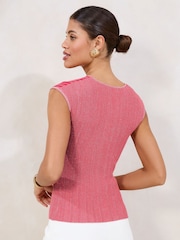 Rosa - Lipsy Sheer Yoke Metallic Sparkle Rib Short Sleeve Knit Top - Imagen 4 de 4