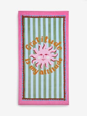 Eleanor Bowmer Multi Gratitude is My Attitude Slogan 100% Cotton Beach Towel - Image 3 of 3