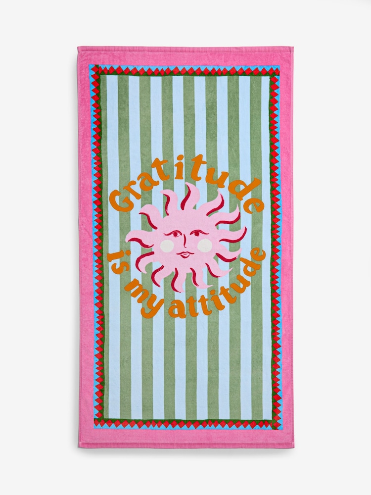 Eleanor Bowmer Multi Gratitude is My Attitude Slogan 100% Cotton Beach Towel - Image 3 of 3