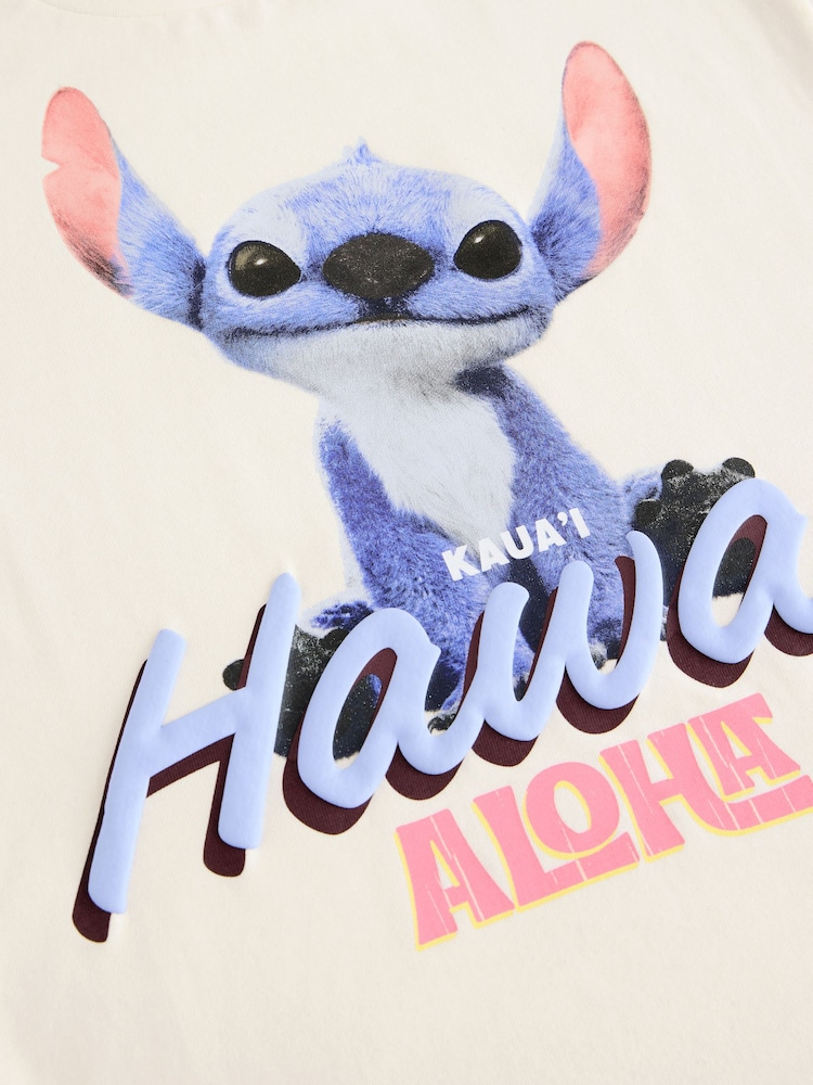 Branco - Camiseta grande 100% algodão Disney Lilo and Stitch License (3a16anos) - Imagem 5 de 5