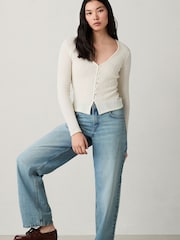 Ecru Textured Long Sleeve Button Through Cardigan - Image 2 of 3