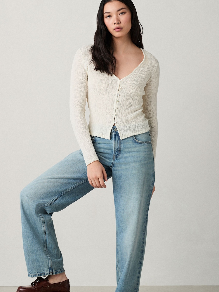 Ecru Textured Long Sleeve Button Through Cardigan - Image 2 of 3