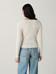 Ecru Textured Long Sleeve Button Through Cardigan - Image 3 of 3