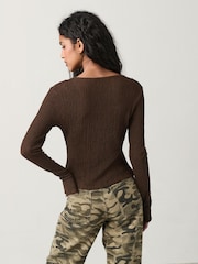 Chocolate Brown Textured Long Sleeve Button Through Cardigan - Image 3 of 7