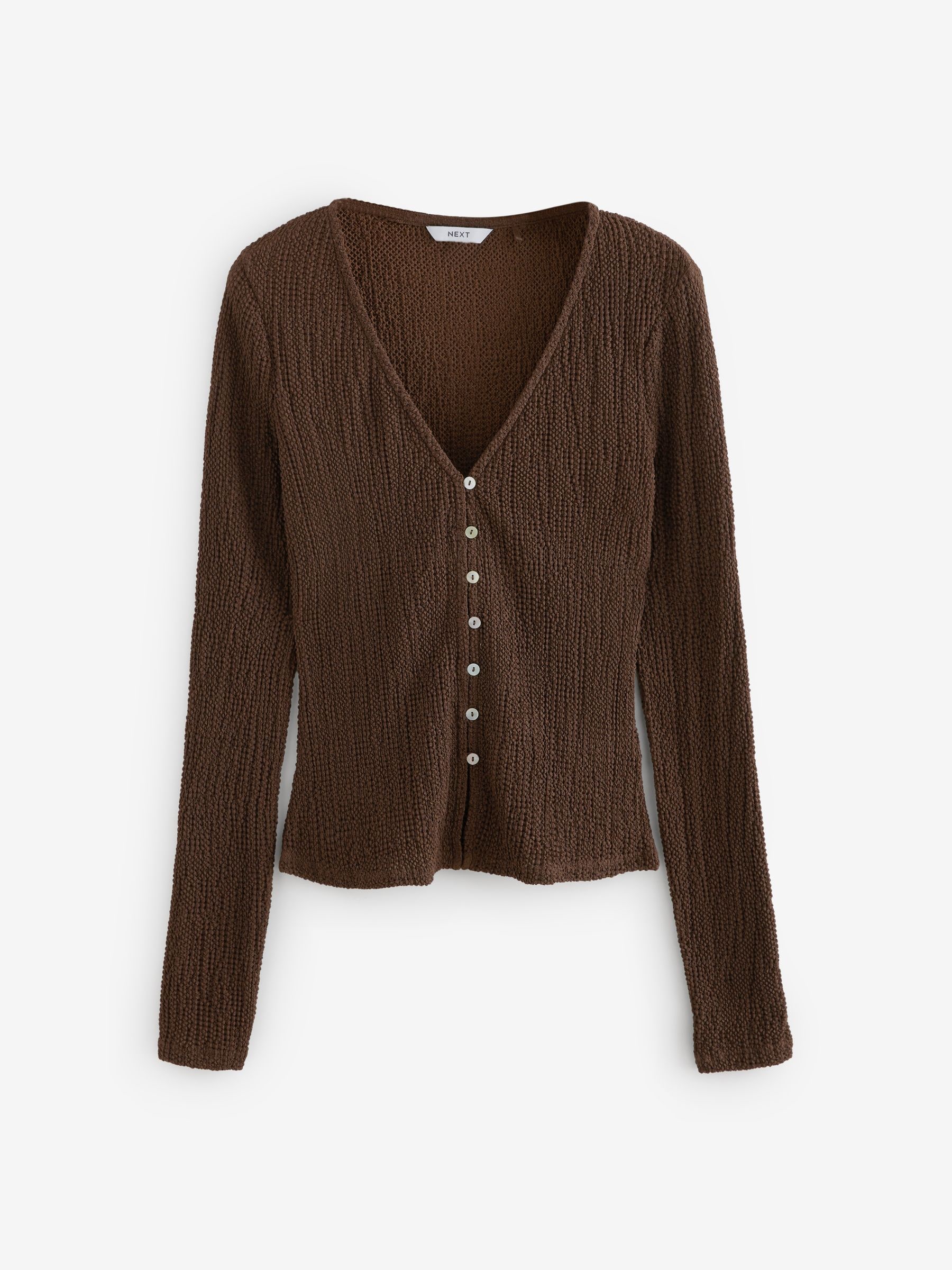 Buy Chocolate Brown Textured Long Sleeve Button Through