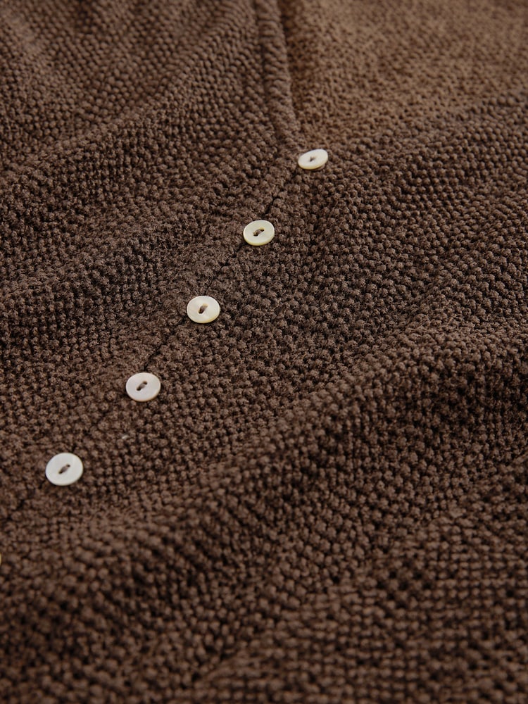 Chocolate Brown Textured Long Sleeve Button Through Cardigan - Image 7 of 7