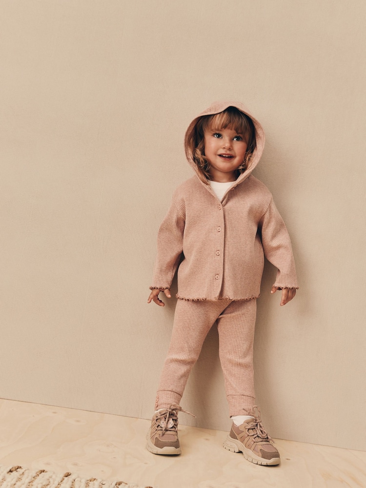 Light Pink Ribbed Hooded Cardigan and Leggings Set (3mths-7yrs) - Image 2 of 10