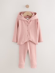 Light Pink Ribbed Hooded Cardigan and Leggings Set (3mths-7yrs) - Image 6 of 10