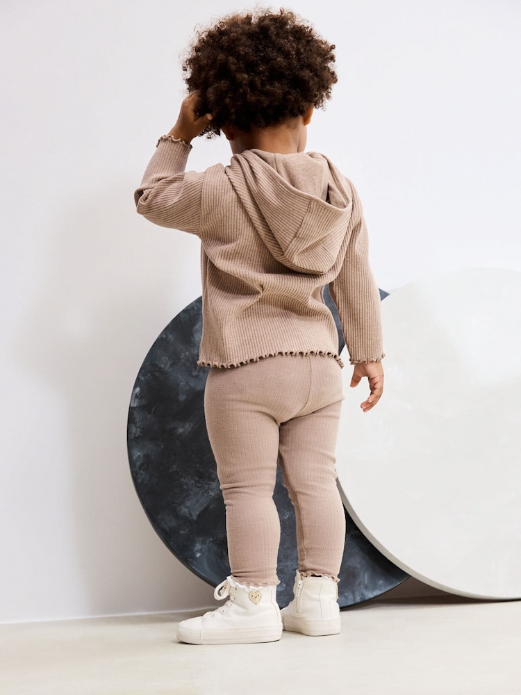 Brown Ribbed Hooded Cardigan and Leggings Set (3mths-7yrs) - Image 2 of 10 Brown Ribbed Hooded Cardigan and Leggings Set (3mths-7yrs) - Image 2 of 10