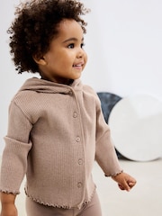 Brown Ribbed Hooded Cardigan and Leggings Set (3mths-7yrs) - Image 3 of 10