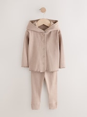 Brown Ribbed Hooded Cardigan and Leggings Set (3mths-7yrs) - Image 4 of 10
