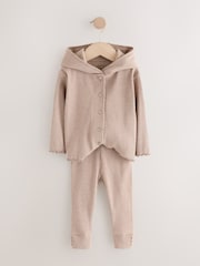 Brown Ribbed Hooded Cardigan and Leggings Set (3mths-7yrs) - Image 5 of 10
