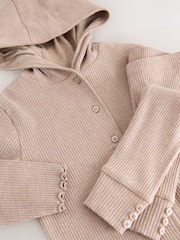 Brown Ribbed Hooded Cardigan and Leggings Set (3mths-7yrs) - Image 8 of 10