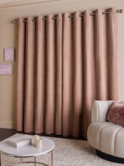 Pink Crinkle Chenille Eyelet Lined Curtains - Image 2 of 6