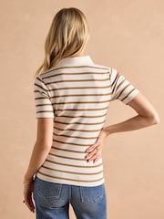 Joules Fairfield Tan Short Sleeve Ribbed Polo Shirt - Image 2 of 7