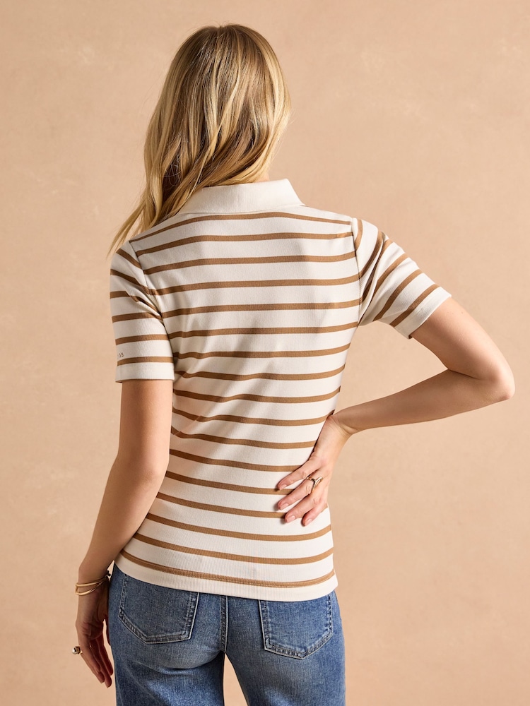 Joules Fairfield Tan Short Sleeve Ribbed Polo Shirt - Image 2 of 7