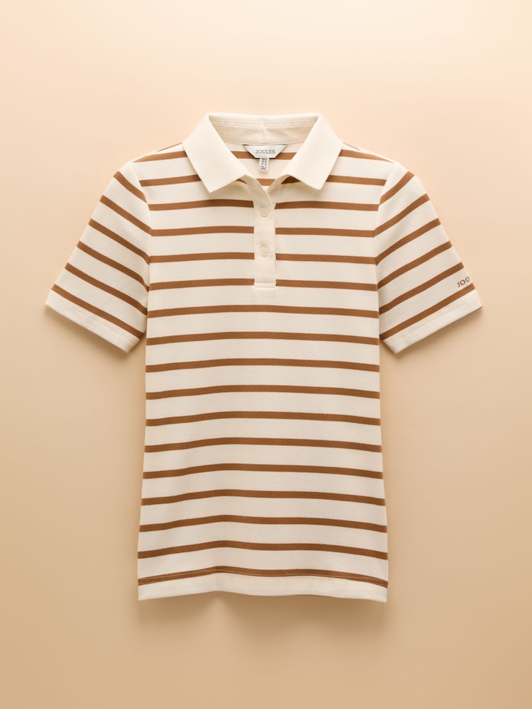 Joules Fairfield Tan Short Sleeve Ribbed Polo Shirt - Image 7 of 7