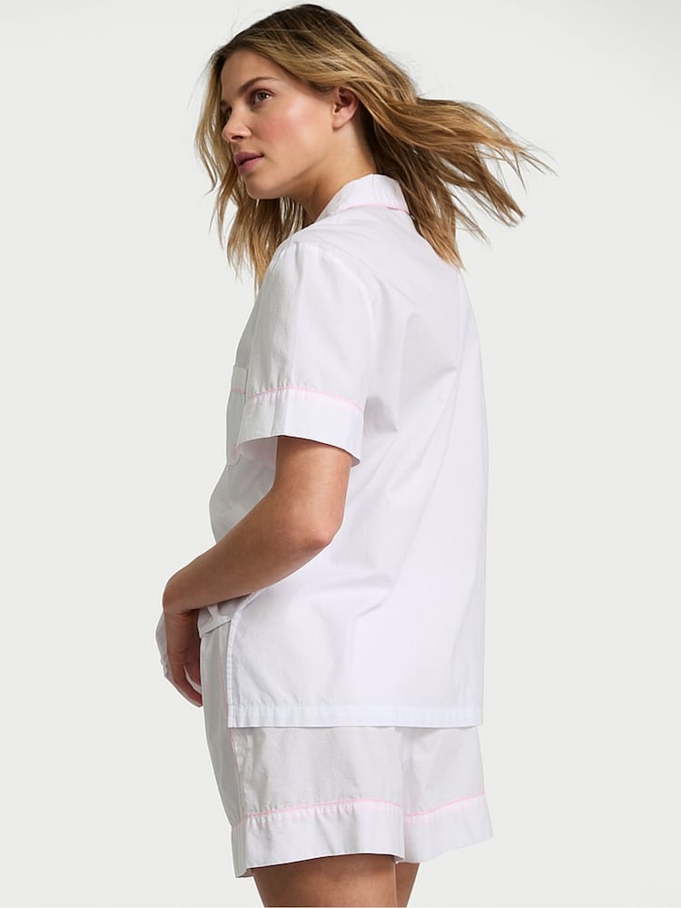 Victoria's Secret White With Pink Piping Cotton Short Pyjama Set - Image 2 of 2